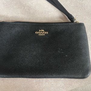 Coach Black Leather grain Wristlett